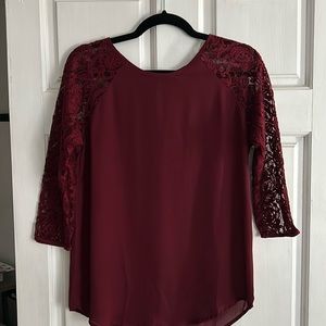 Burgundy lace and sheer shirt